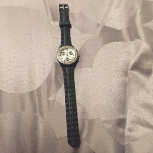 Black band watch with bling face