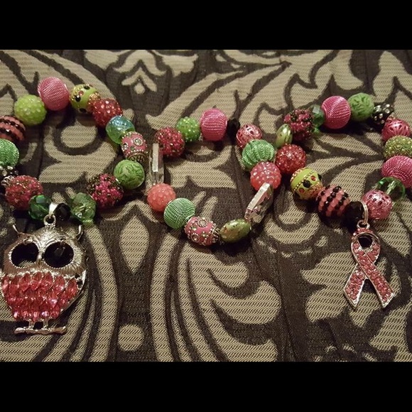 Pink and green bracelets