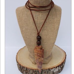 Brown leather arrowhead wrap around necklace