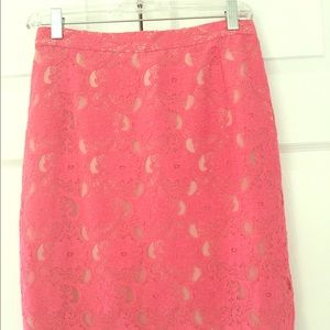 Pink lace pencil skirt