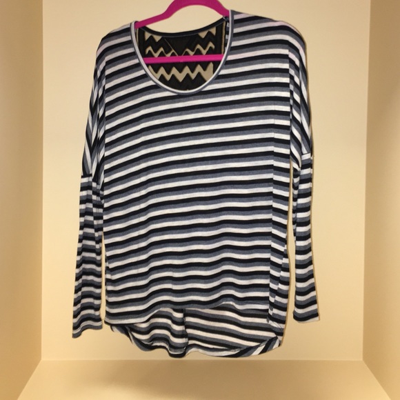 black gray and off white striped long-sleeve top