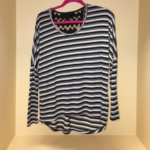 black gray and off white striped long-sleeve top
