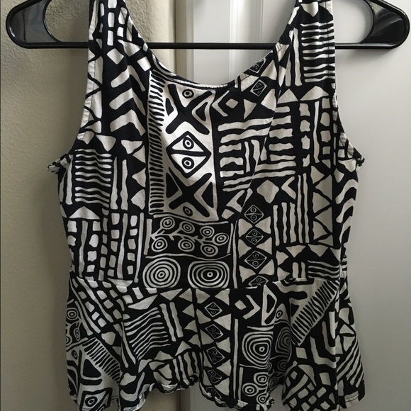 Black and White Tribal Print Peplum Top