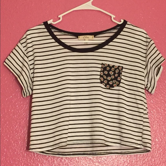 Crop Striped Pocket Tee