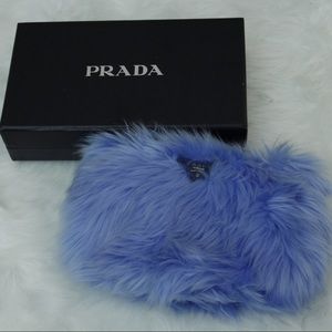 PRADA PELLICCIA BLUE FAUX FUR WRISTLET CLUTCH BAG