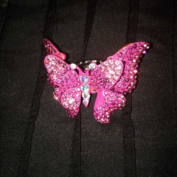 Oversized pink butterfly ring adjustable