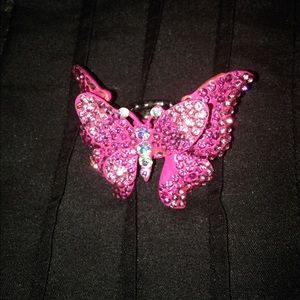 Oversized pink butterfly ring adjustable