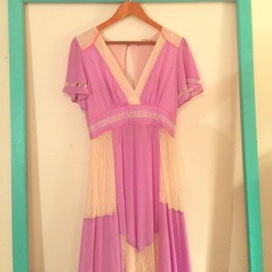 Champagne & Strawberry lace lined silk dress