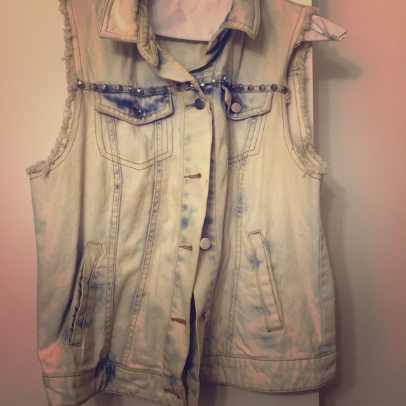 Studded Light Blue Jean Vest