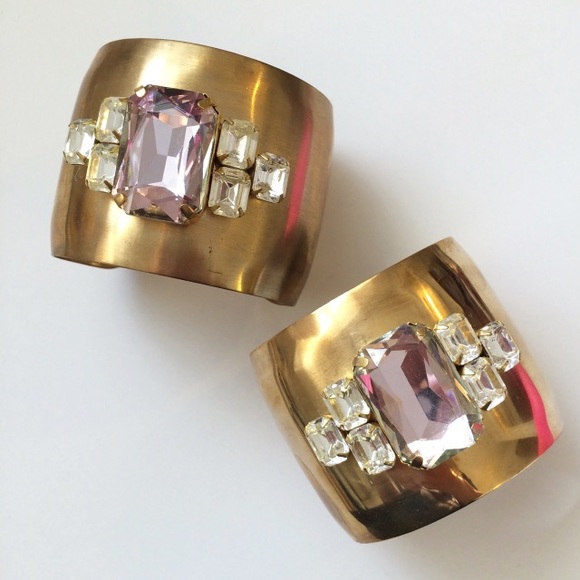 Elizabeth Stone Brass Rhinestone Cuff