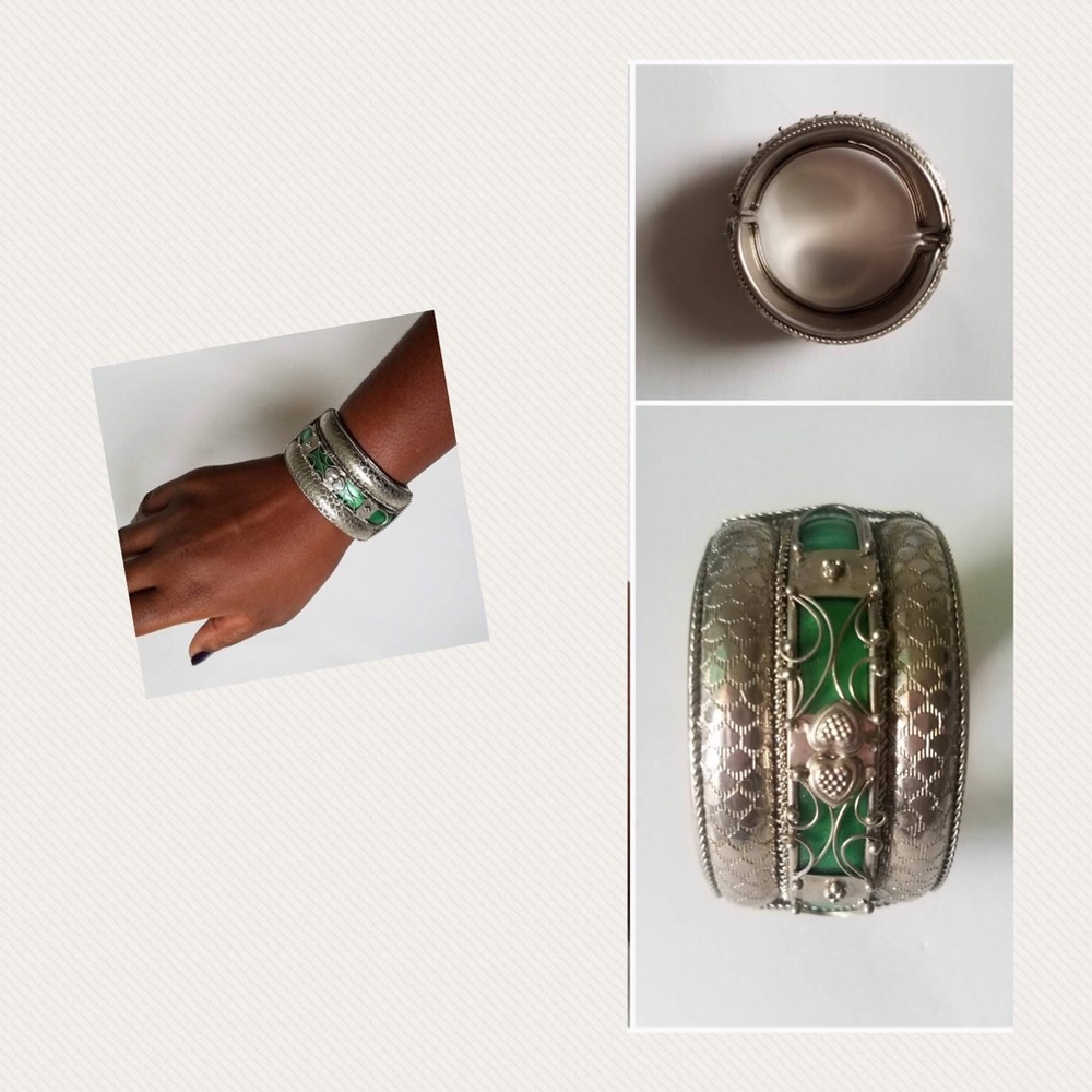 ✅🌹Silver and Green Border Cuff Bracelet. - Picture 3 of 3