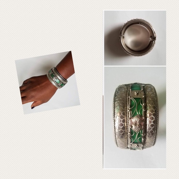 ✅🌹Silver and Green Border Cuff Bracelet. - Picture 2 of 3