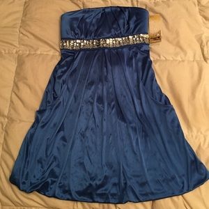 Blue Strapless Medium Sequin Hearts Party Dress