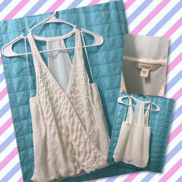 *SALE* Guess white beaded chiffon tank top