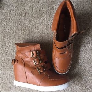 Cathy Jean Leather Wedge Sneakers