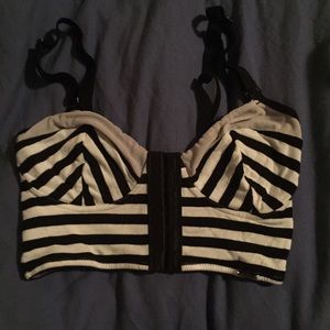 Stripped, fish eye hook up the front bralette