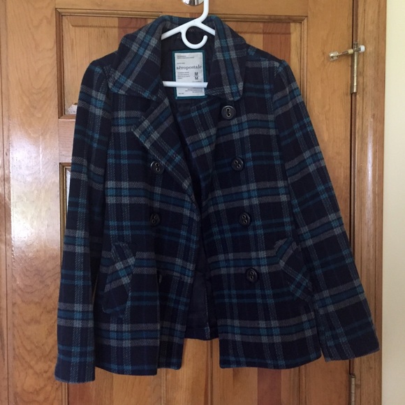Blue Plaid Peacoat
