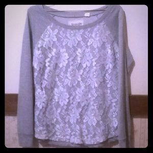 Grey long sleeve with white frontal floral design.