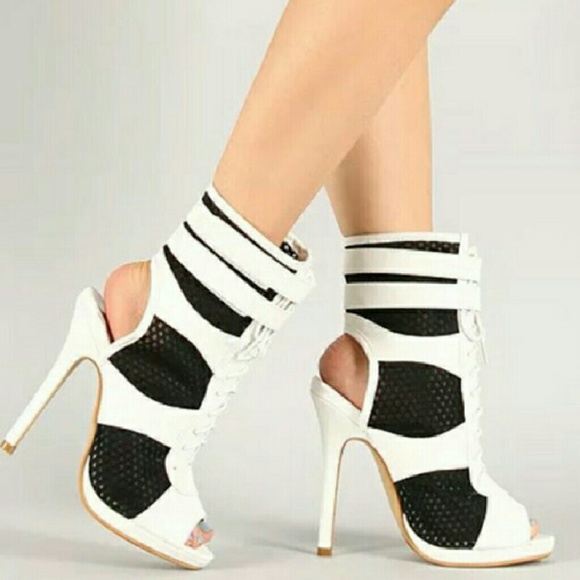 Black and Whute Bootie Heels - Picture 1 of 3
