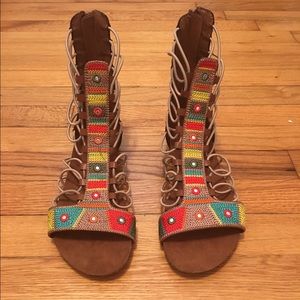 MIA Tan Beaded Gladiator Sandals