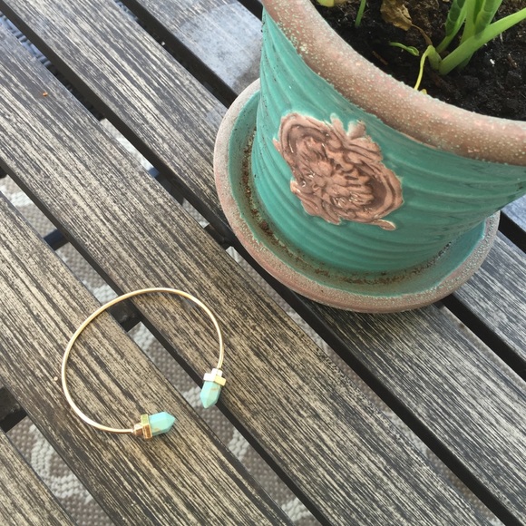 Boho Natural Turquoise Stone Open Cuff Bracelet - Picture 2 of 3