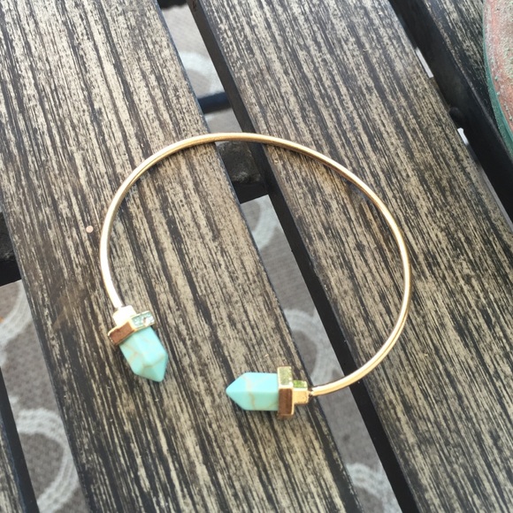 Boho Natural Turquoise Stone Open Cuff Bracelet - Picture 3 of 3