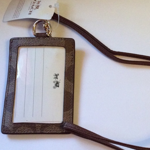 Coach Signature PVC Lanyard IM/Khaki/Saddle NWT - Picture 3 of 4