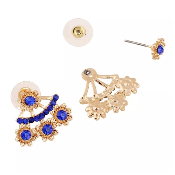 Teal Blue Green Crystal 2 Part Earrings - Picture 3 of 4