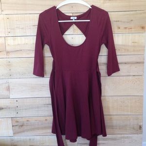 TOBI maroon skater dress with open back