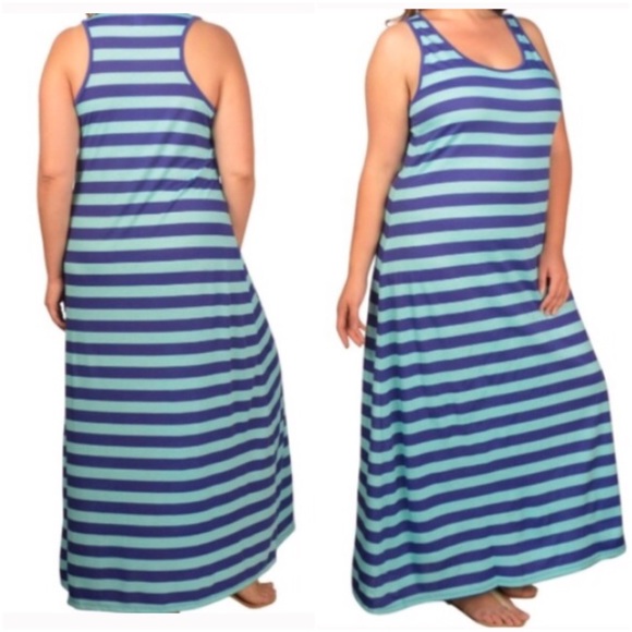 NWT Aqua/Blue Striped Maxi Dress