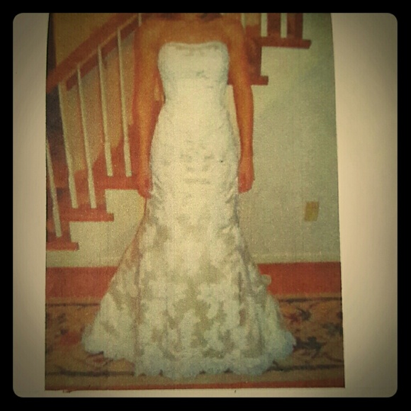 Oleg Cassini strapless beaded mermaid wedding gown - Picture 1 of 2