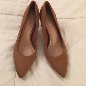 Tan Old Navy Faux Suede Heels, 4 inches. Pointed