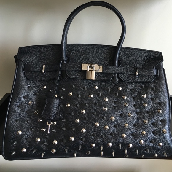 Birkin look-a-like with silver spikes and studs!