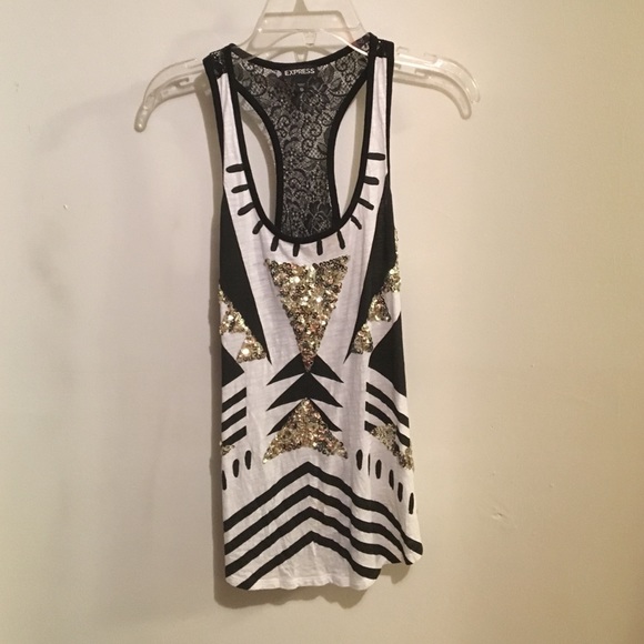 Express tank with hold sequins and lace back