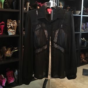 Black see-through/sheer long sleeve blouse