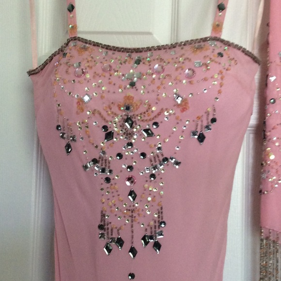 Hand  beaded silk Sue Wong dress with shawl - Picture 2 of 4