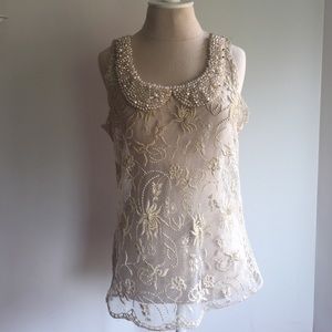 Anthropologie Pearl Collar Top