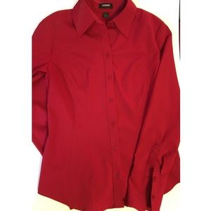 Express red fitted button up shirt