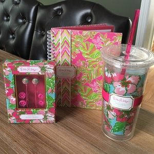 Lilly Pulitzer Earphones, Tumbler and Notebook