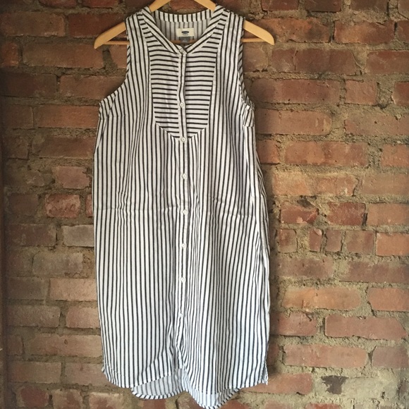 Sleeveless striped shirt dress