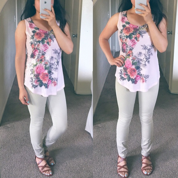 Floral sequin tank