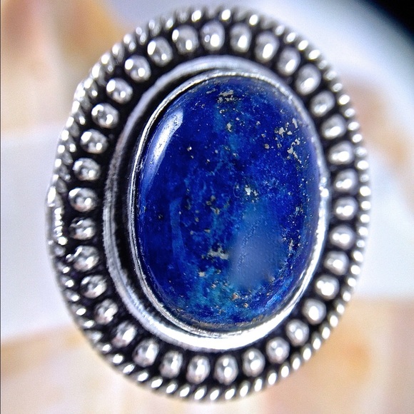 Genuine Blue lapis and 925 silver Boho Ring