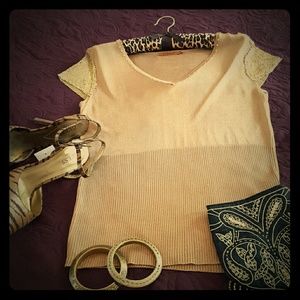 Sheer Knit Top with Gold Chain Cap Sleeves