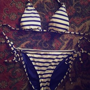 Cute blue and white striped string bikini