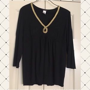 Boston Proper Black Top with Gold Neckline.