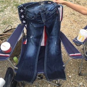 Silver boot leg cut jeans