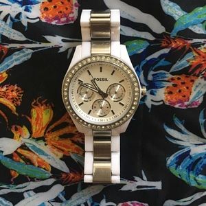 Fossil white crystal watch stainless steal