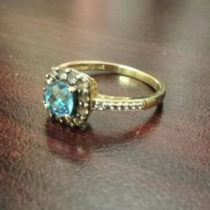 Gold Ring With Aqua Stone/ Chocolate Accent Stones