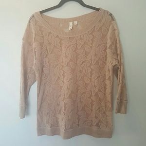 Anthropologie Eloise blush lace pullover top M