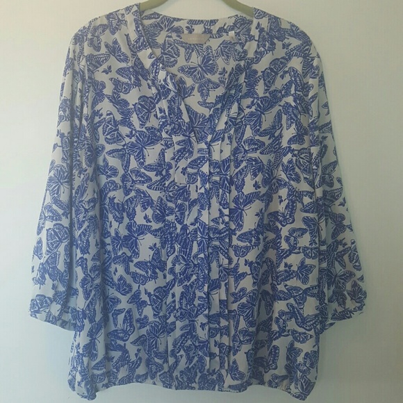 Simply Be blue butterfly pullover blouse 16